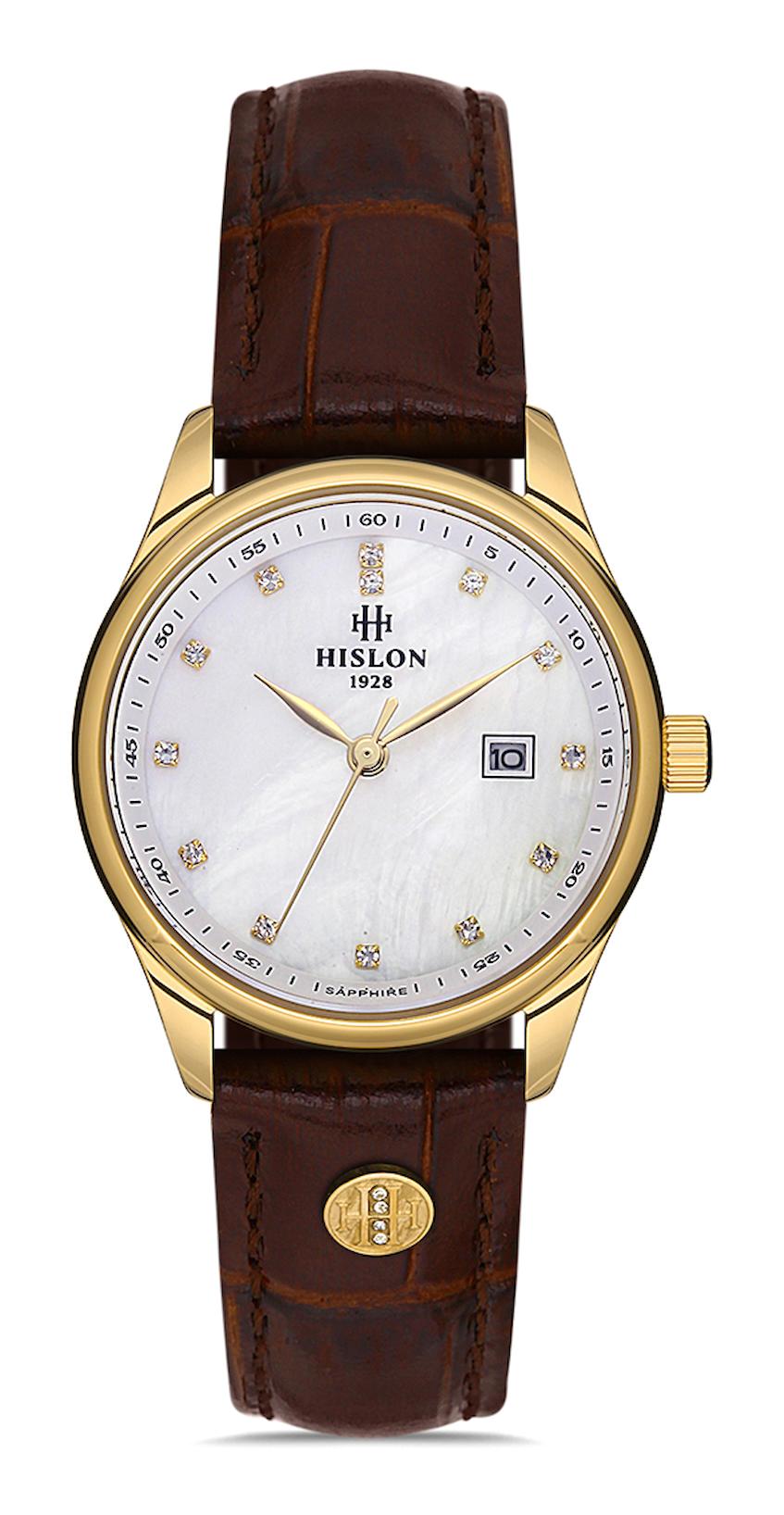 Hislon QL113G-09KG Takvimli 38 mm Kahverengi Çelik Kordon Analog Kadın Kol Saati