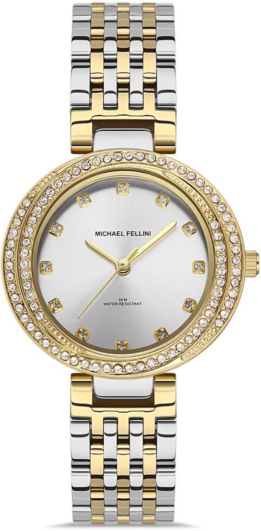 Michael Fellini 2300-4 31 mm Altın-Gri Metal Kordon Analog Kadın Kol Saati