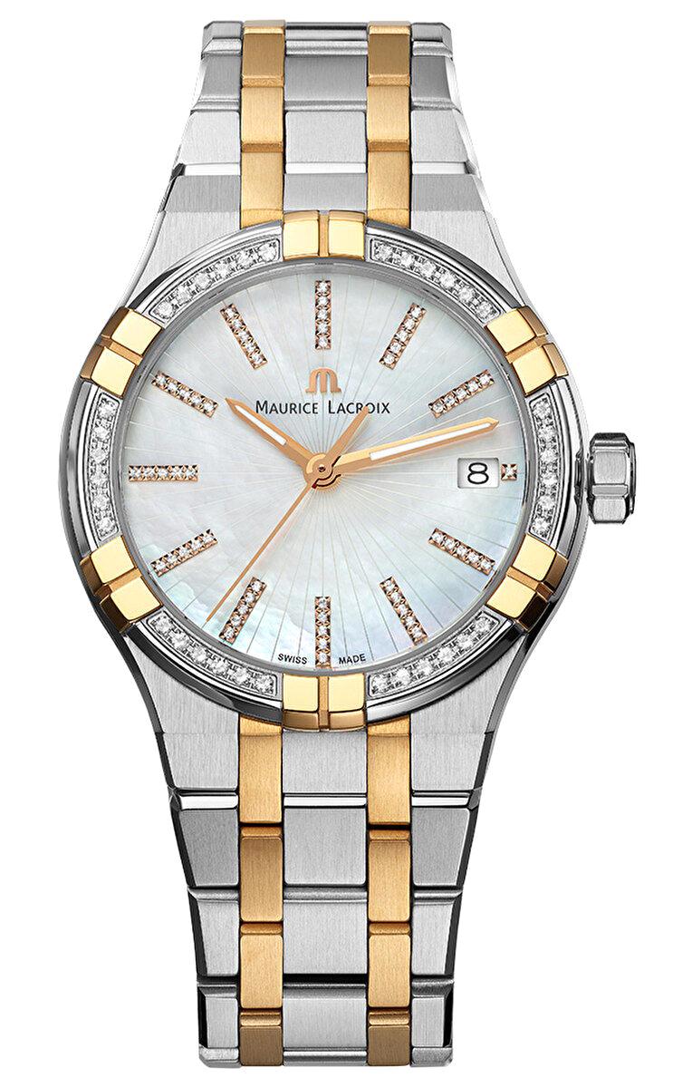 Maurice Lacroix ML-AI1106PVPD2170-1 Takvimli 38 mm Altın-Gri Çelik Kordon Analog Kadın Kol Saati