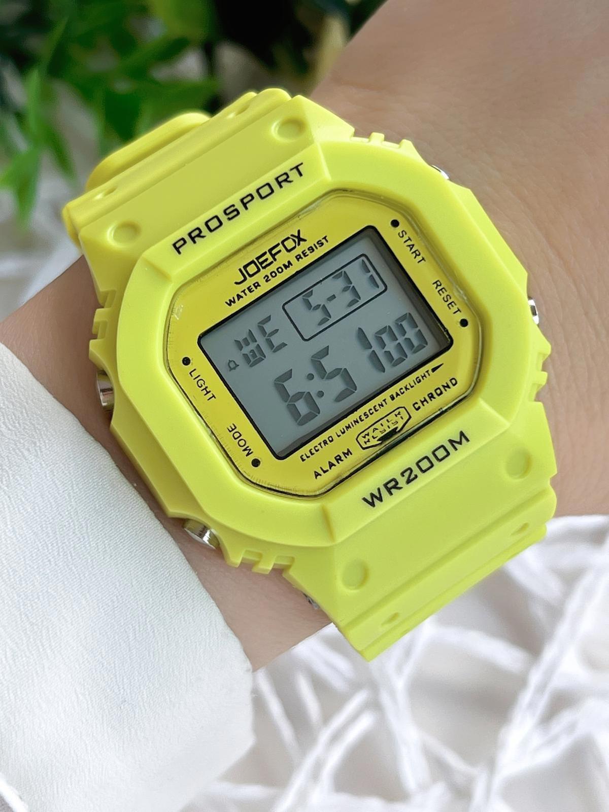 Joefox BJ-GS27 Takvimli 48 mm Sarı Plastik-Silikon Kordon Dijital Kadın Kol Saati