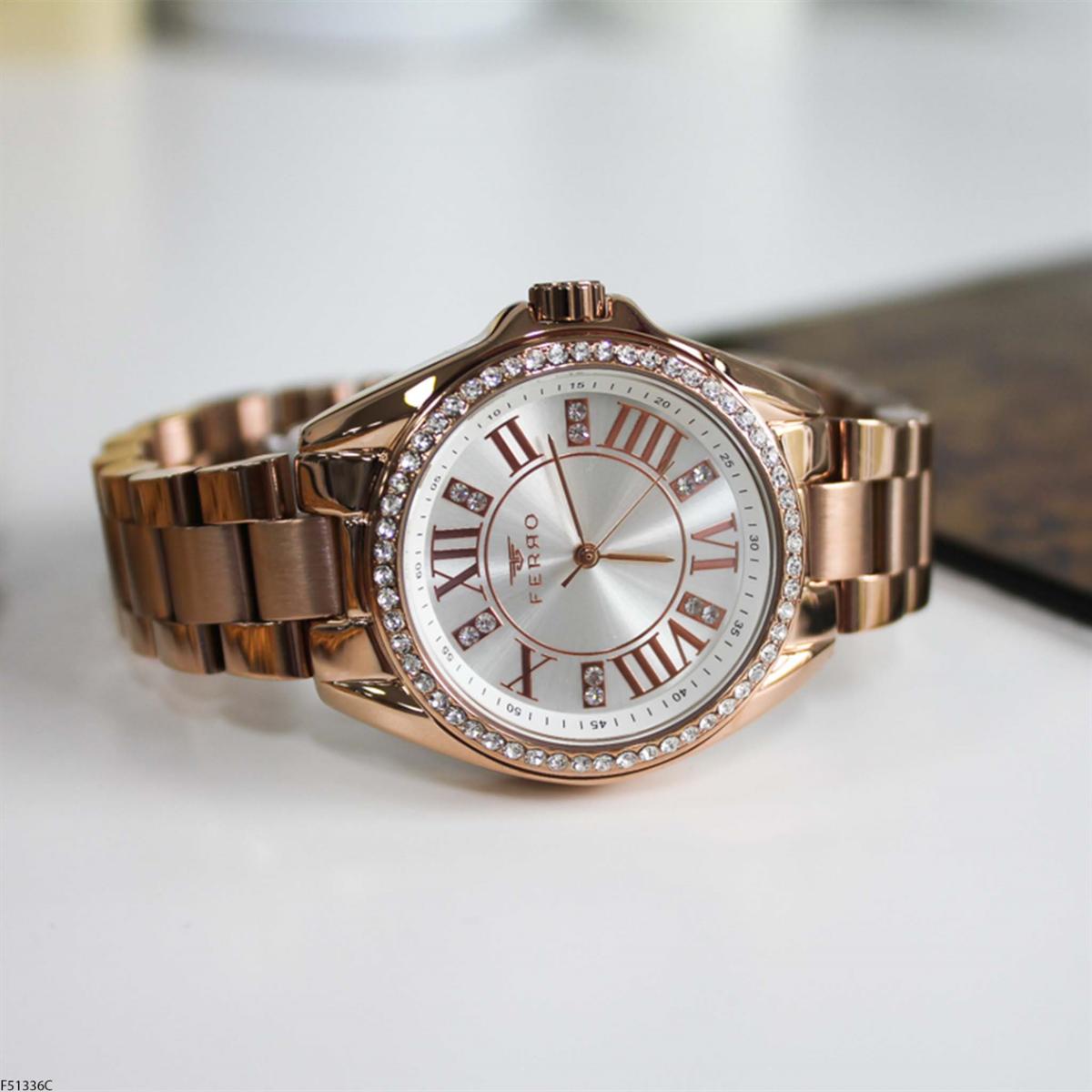 Ferro F51336C 37 mm Rose Gold Çelik Kordon Analog Kadın Kol Saati