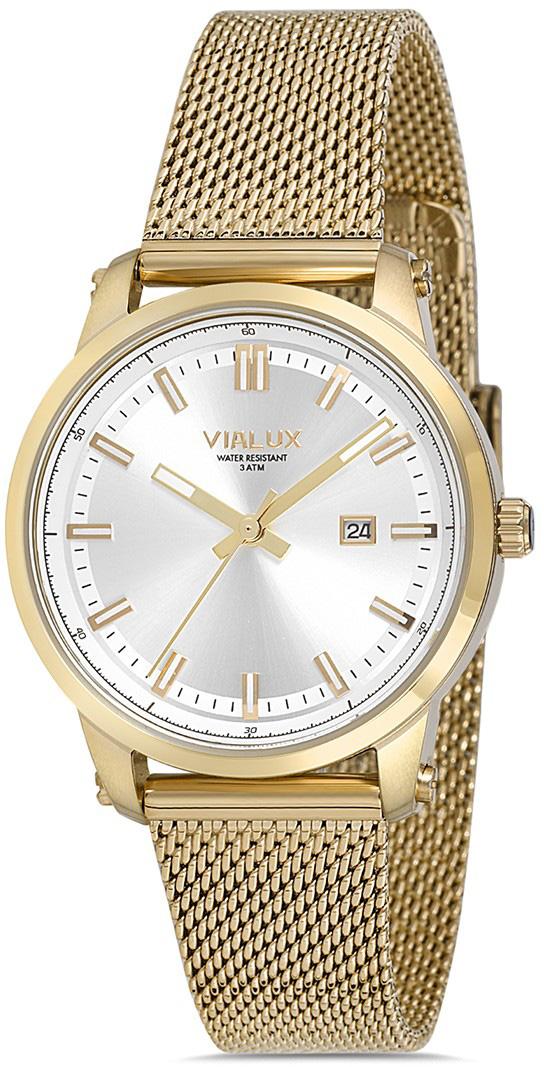 Vialux AJ526G-02SG Takvimli 30 mm Altın Çelik Kordon Analog Kadın Kol Saati