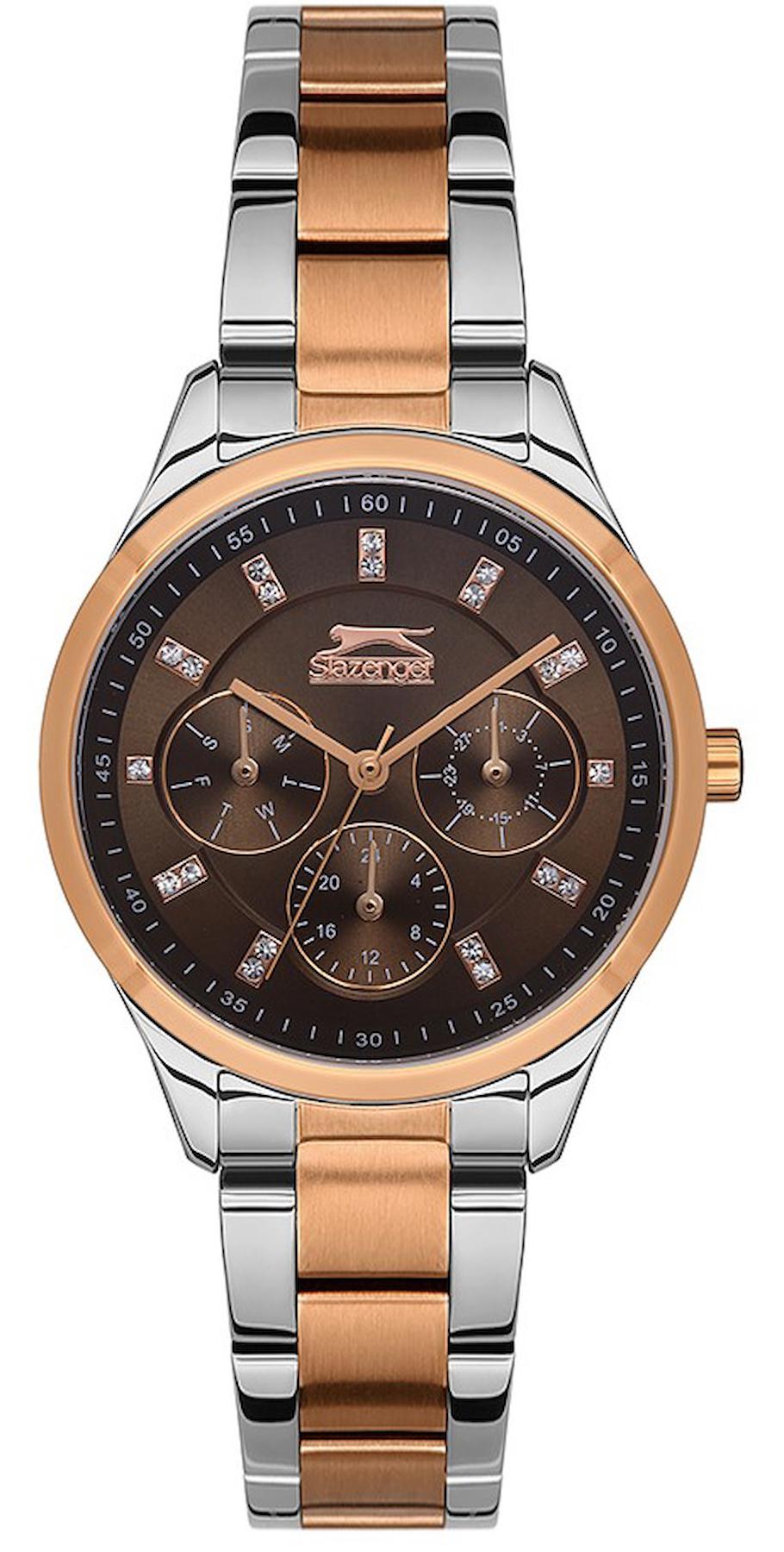 Slazenger SL.09.2151.4.03 Takvimli 34 mm Bakır - Gri Çelik Kordon Analog Kadın Kol Saati