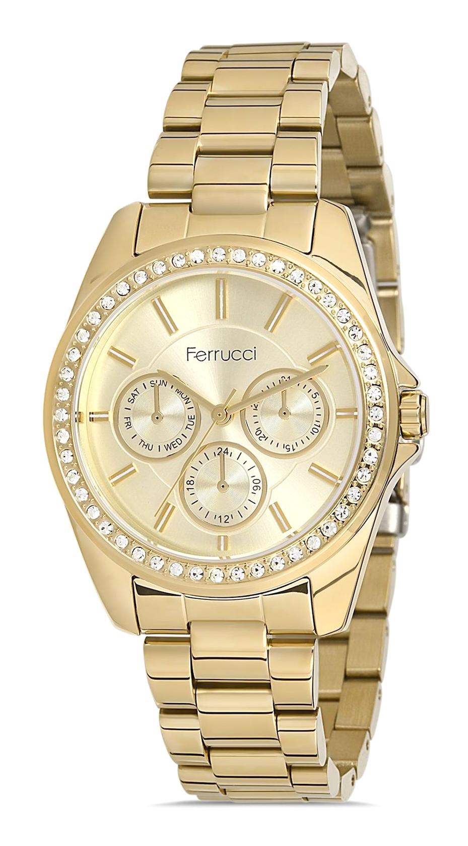 Ferrucci FC.13930M.05 Takvimli 36 mm Altın Çelik Kordon Analog Kadın Kol Saati