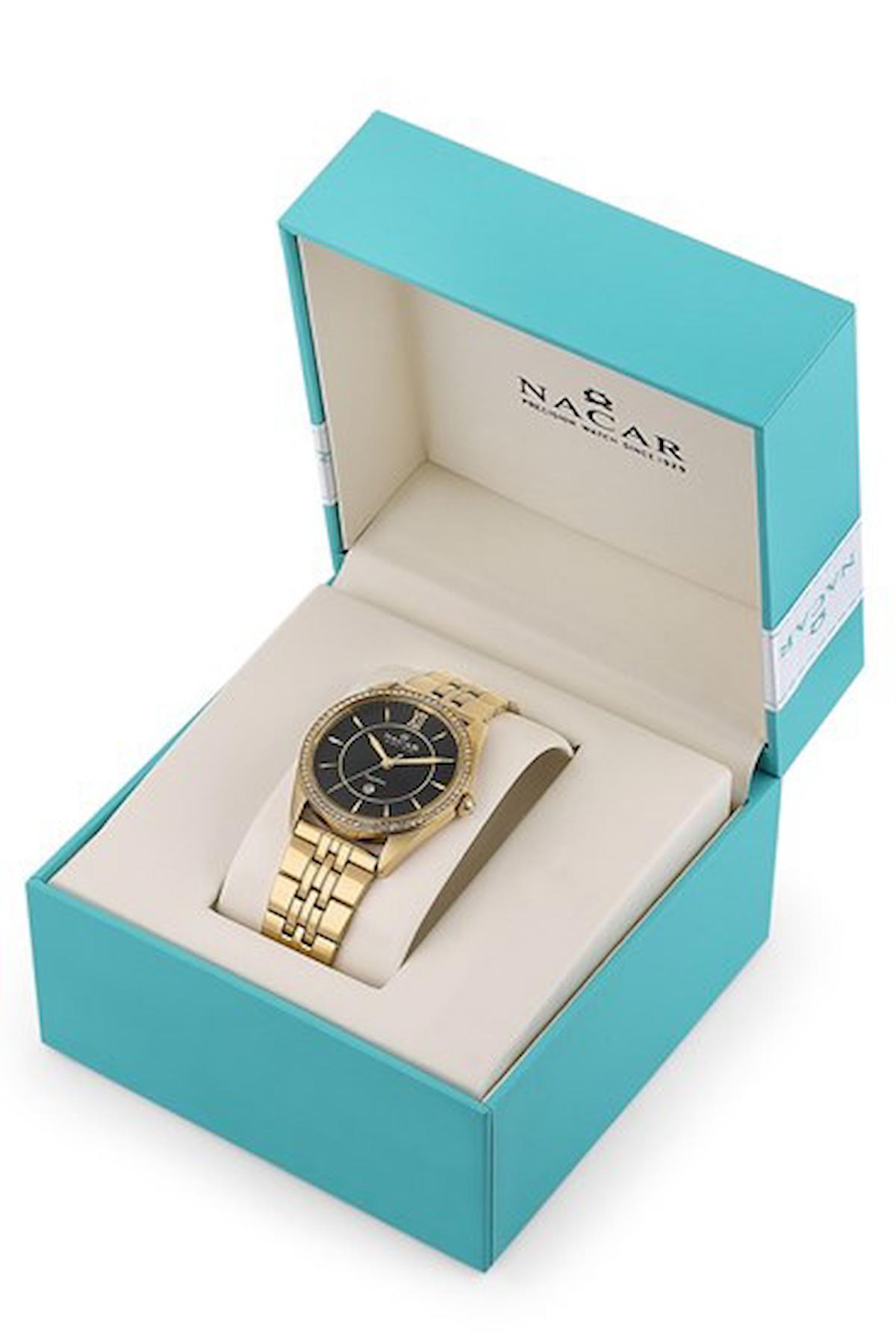 Nacar NC34-39B677-DBMS Takvimli 33 mm Altın Çelik Kordon Analog Kadın Kol Saati