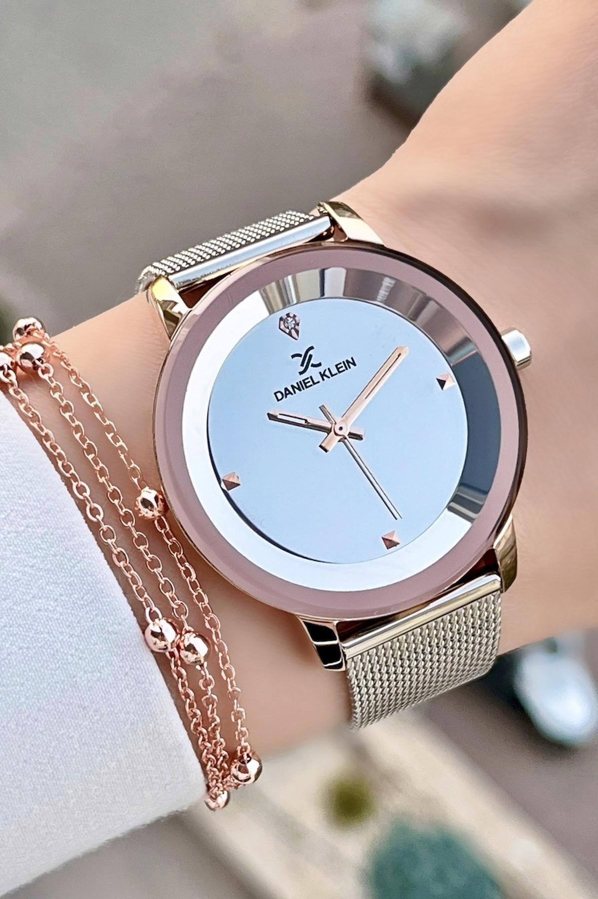 Daniel Klein DKISTE291 36 mm Gri-Rose Gold Çelik-Hasır Kordon Analog Kadın Kol Saati