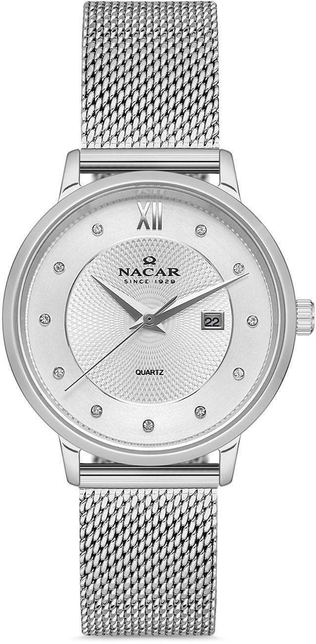 Nacar NC35-390038-AWM Takvimli 29 mm Gri Hasır Kordon Analog Kadın Kol Saati