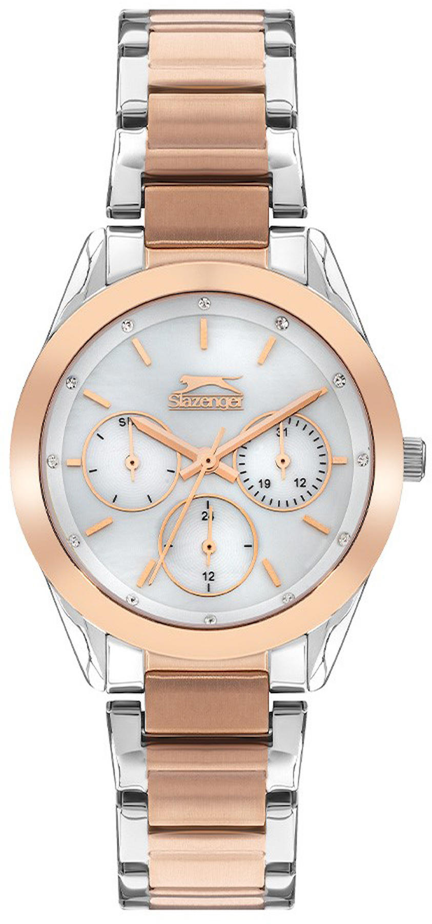Slazenger SL.09.2033.4.04 Takvimli 35 mm Gri-Rose Gold Çelik Kordon Analog Kadın Kol Saati