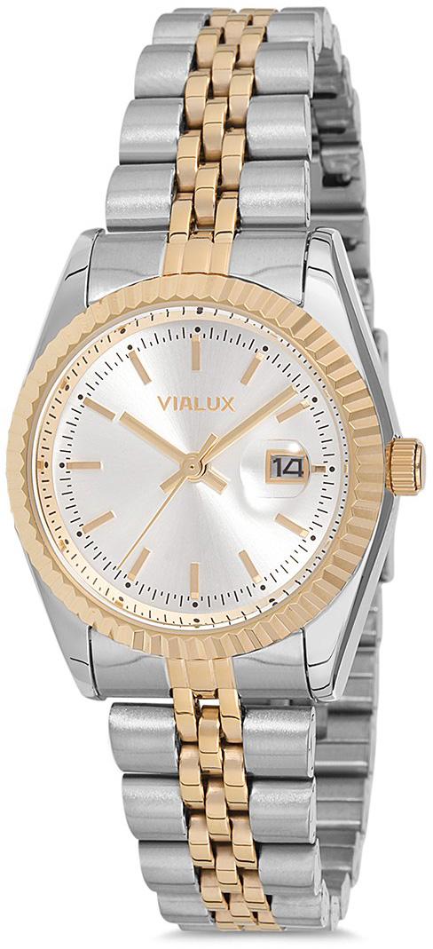 Vialux LJ570T-02SG Takvimli 40 mm Altın-Gri Çelik Kordon Analog Kadın Kol Saati