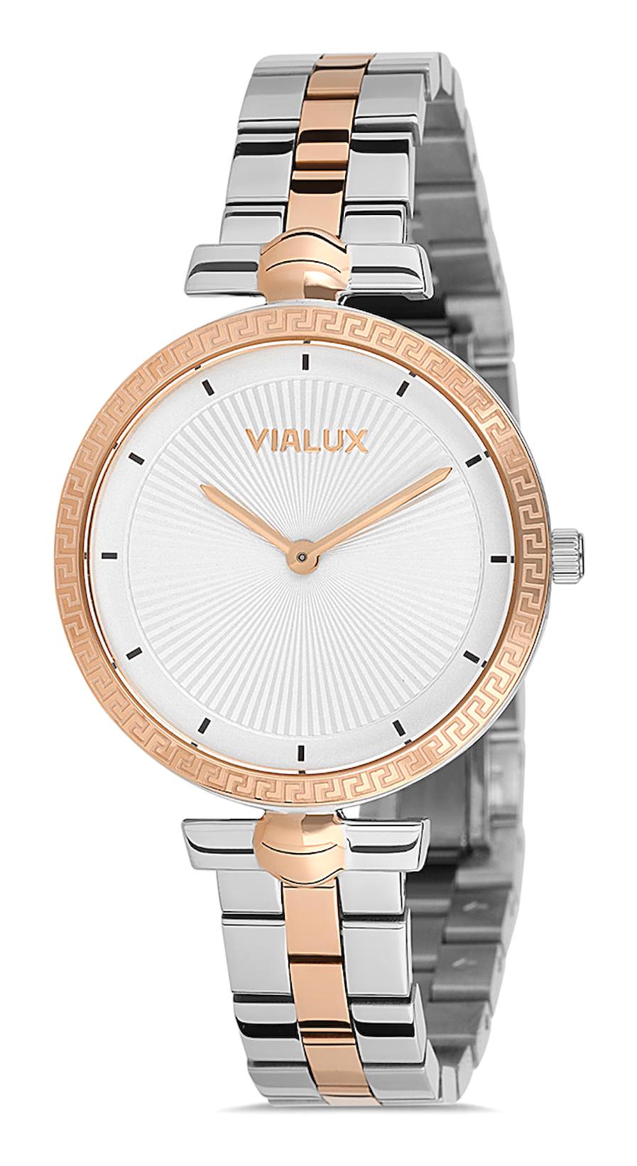 Vialux LJ480T-02SR 32 mm Altın-Gri Çelik Kordon Analog Kadın Kol Saati