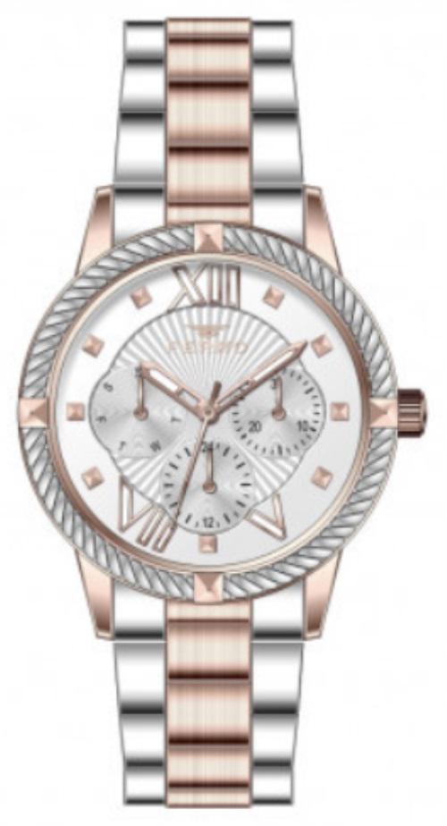 Ferro FL40096A-E Takvimli 36 mm Gri-Rose Gold Metal Kordon Analog Kadın Kol Saati