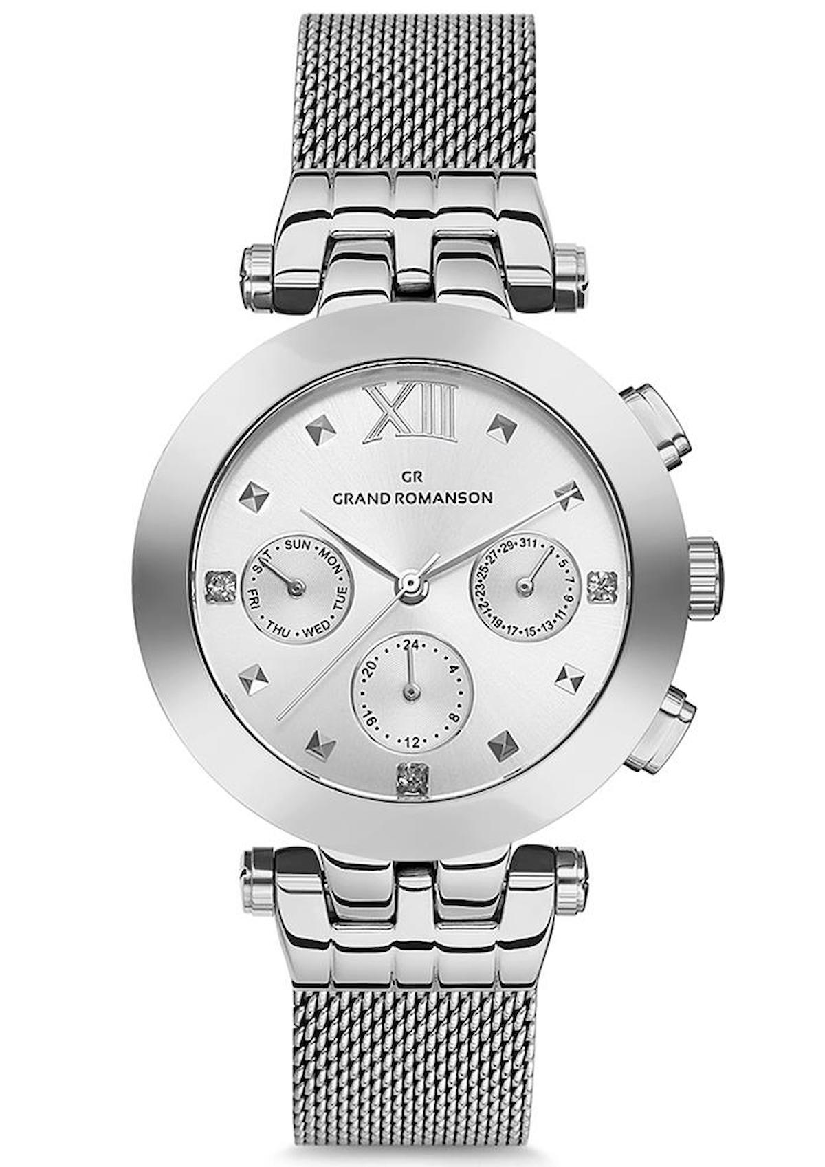 Romanson GR.1.AG1208.01 Takvimli 36 mm Gri Çelik Kordon Analog Kadın Kol Saati