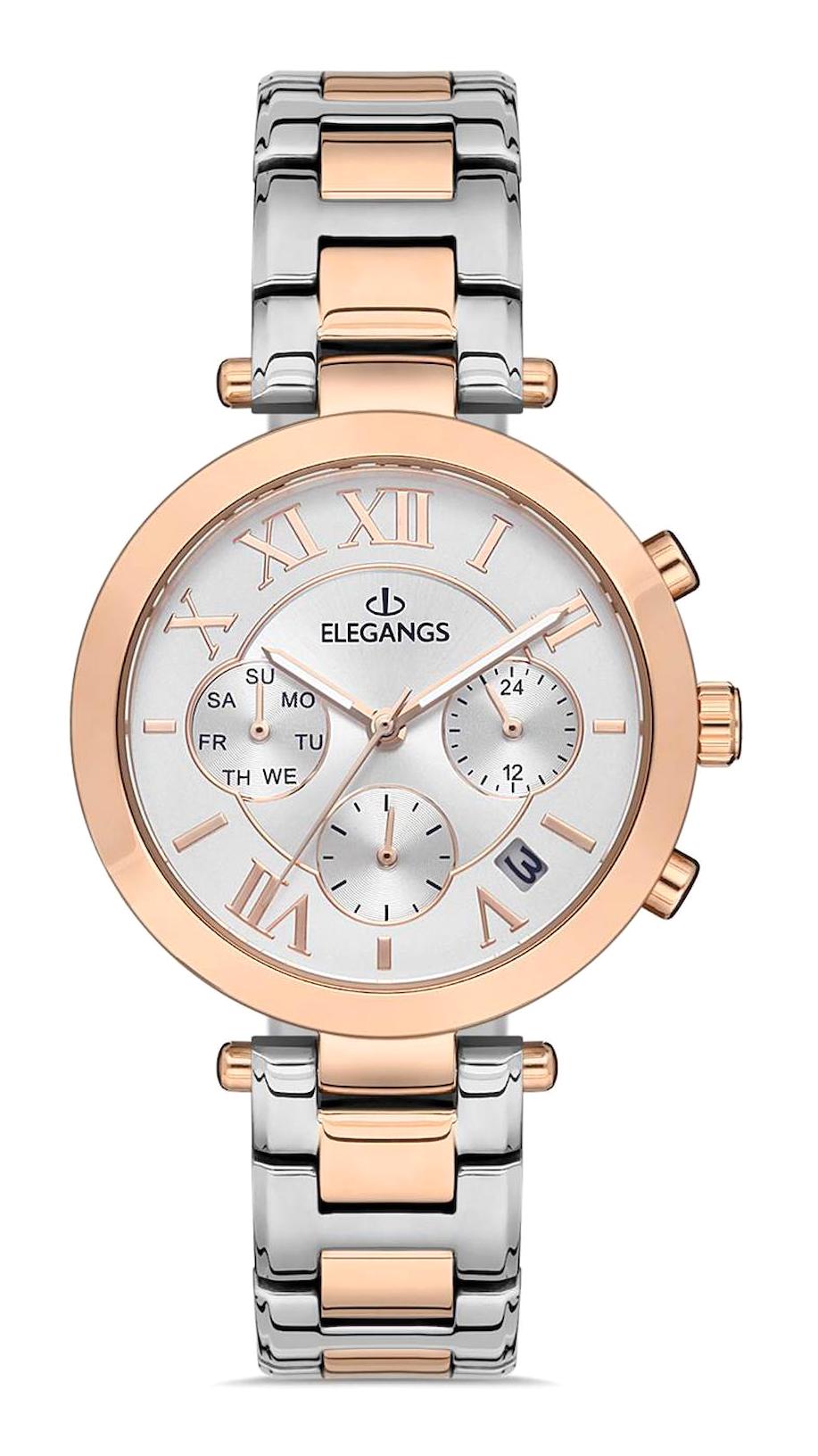Elegangs EL2448.10 Takvimli 36 mm Altın-Gri Çelik Kordon Analog Kadın Kol Saati