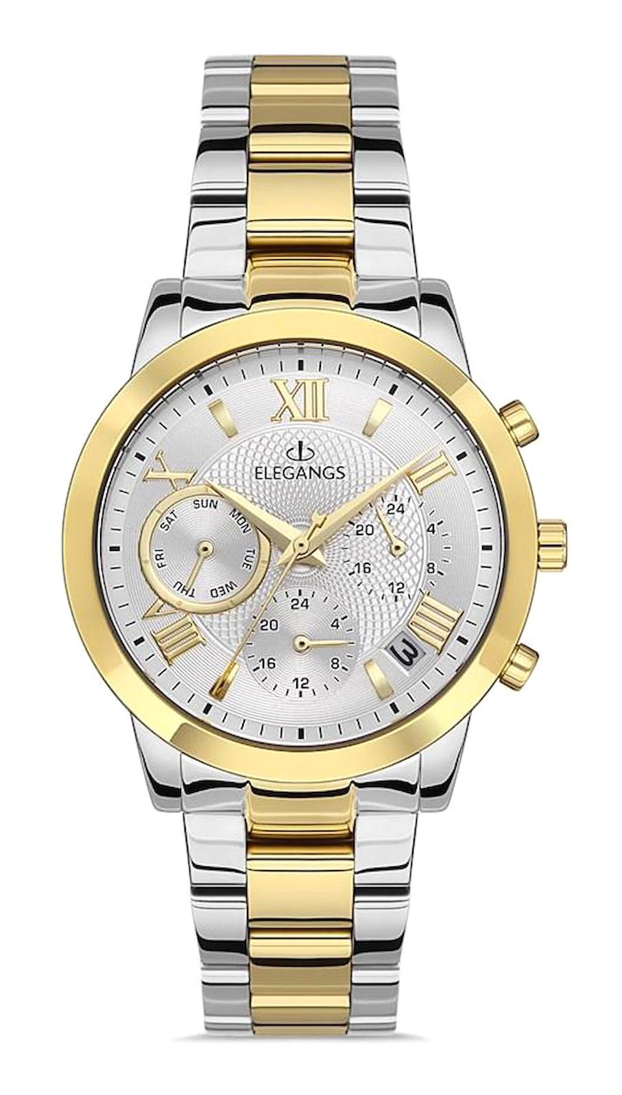 Elegangs EL2451.7 36 mm Altın-Gri Çelik Kordon Analog Kadın Kol Saati