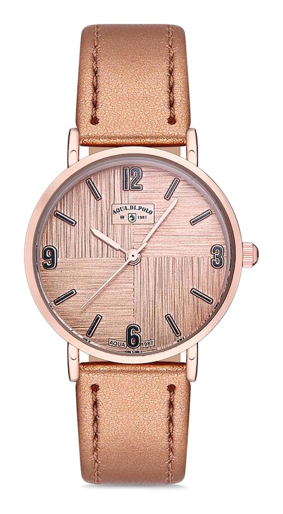 Aqua Di Polo APSV1-A5793-KD666 37 mm Kahverengi Deri Kordon Analog Kadın Kol Saati