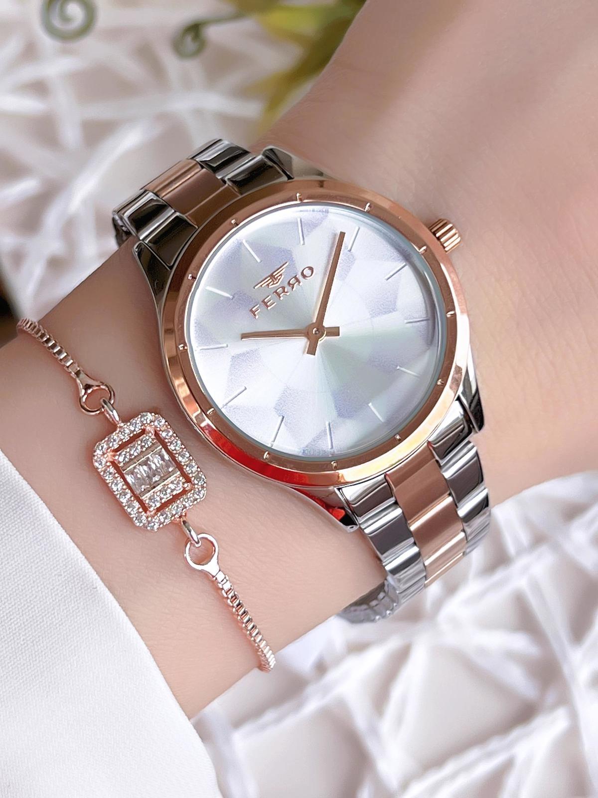 Ferro BFL21330-E 36 mm Gri-Rose Gold Çelik Kordon Analog Kadın Kol Saati