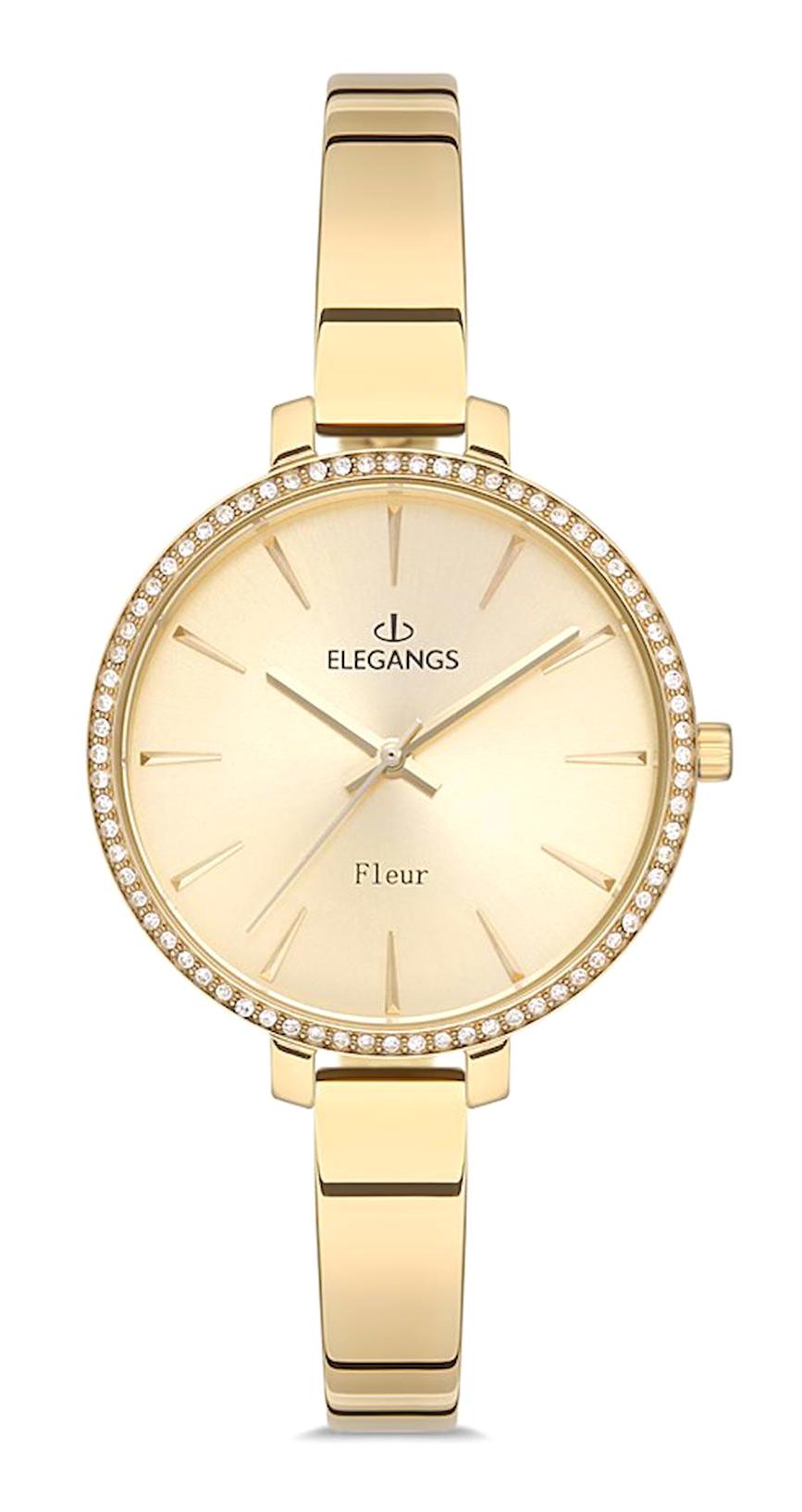 Elegangs EL2442.2 34 mm Sarı Çelik Kordon Analog Kadın Kol Saati