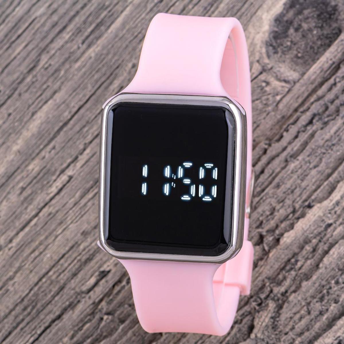 Oleydi ST-304372 Takvimli 36 mm Toz Pembe Silikon Kordon Dijital Kadın Kol Saati