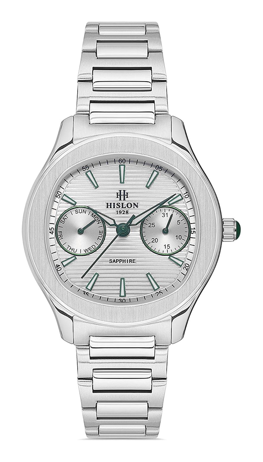 Hislon QT148S-02SS Takvimli 33 mm Gri Çelik Kordon Analog Kadın Kol Saati