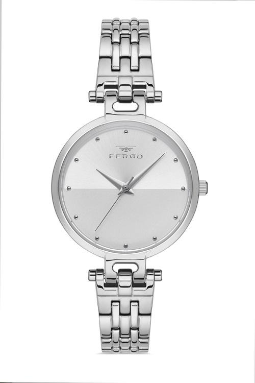 Ferro F21203A-A 34 mm Gri Metal Kordon Analog Kadın Kol Saati