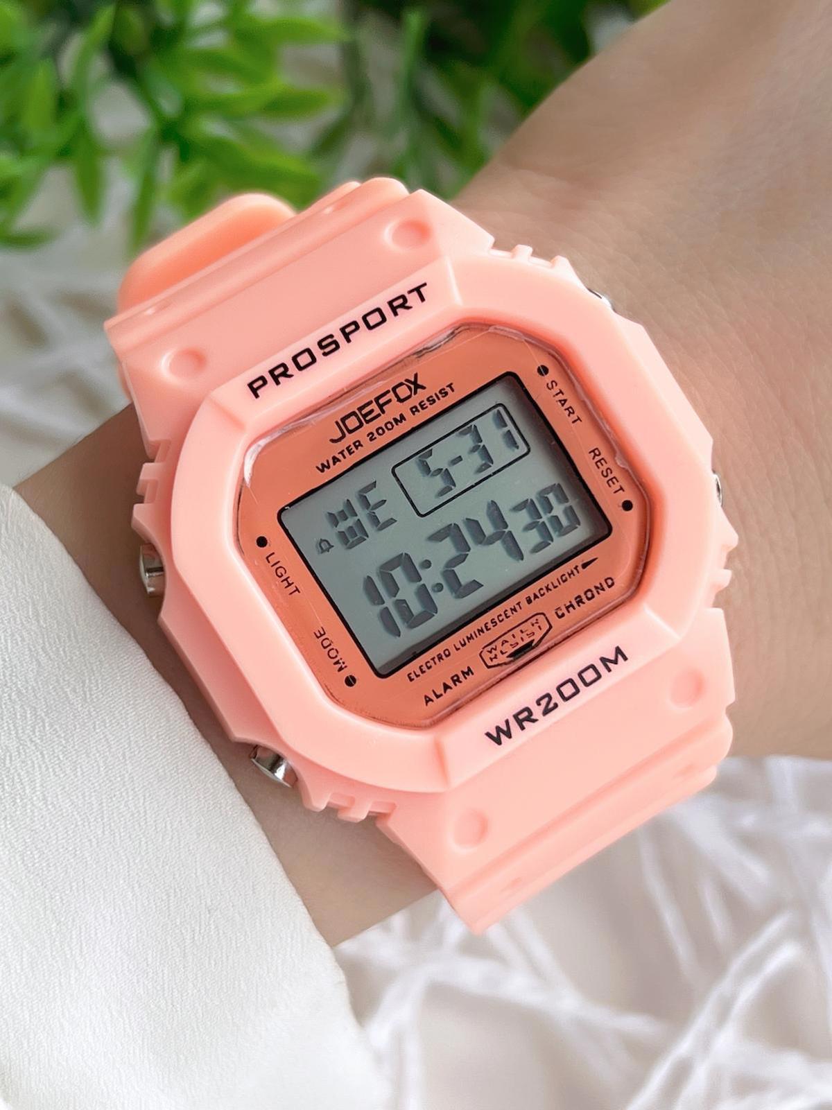 Joefox BJ-GS24 Takvimli 48 mm Pembe Plastik-Silikon Kordon Dijital Kadın Kol Saati