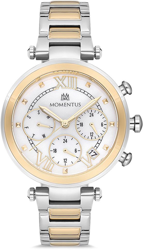 Momentus CS378T-02SG Takvimli 36 mm Altın-Gri Çelik Kordon Analog Kadın Kol Saati