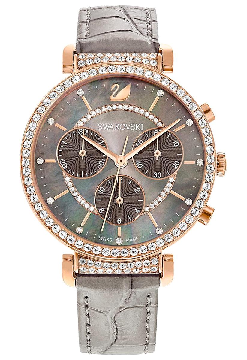 Swarovski SWR5580348 36 mm Füme Deri Kordon Analog Kadın Kol Saati