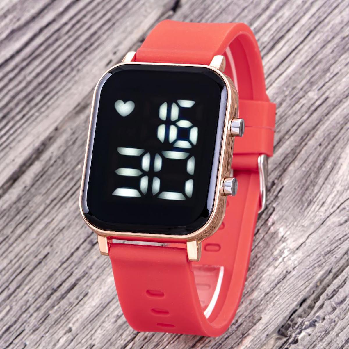 Saattino ST-304326 36 mm Kırmızı Silikon Kordon Dijital Kadın Kol Saati