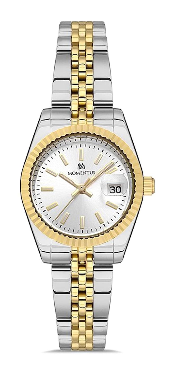 Momentus CS384T-02SG Takvimli 26 mm Altın-Gri Çelik Kordon Analog Kadın Kol Saati