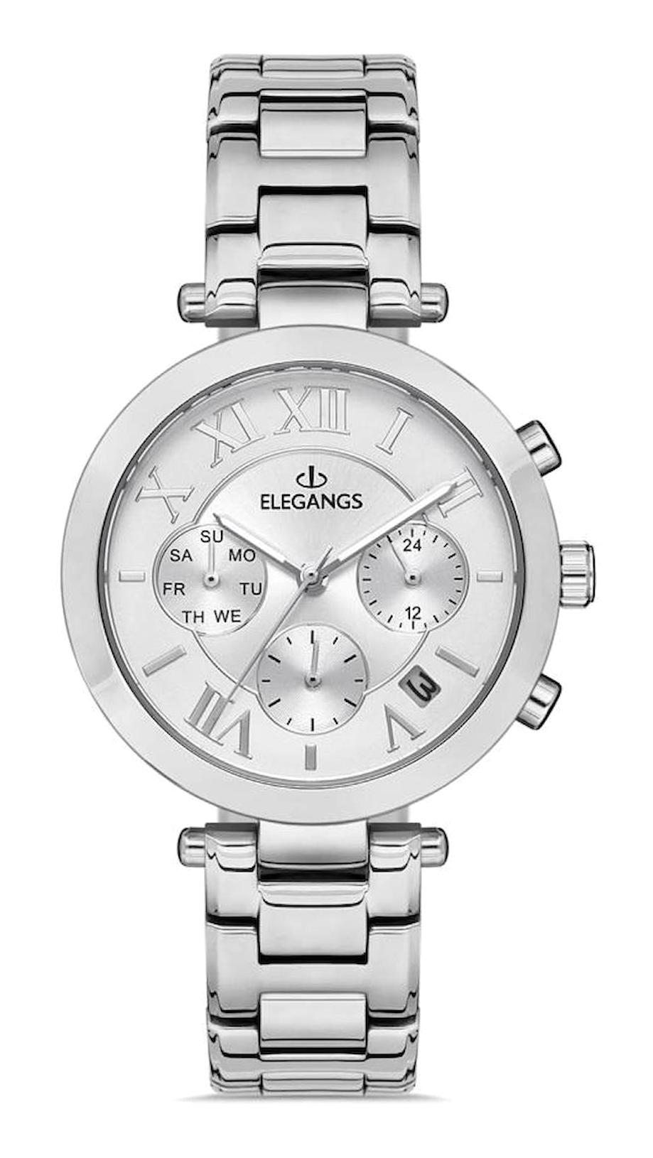 Elegangs EL2448.1 Takvimli 36 mm Altın-Gri Çelik Kordon Analog Kadın Kol Saati