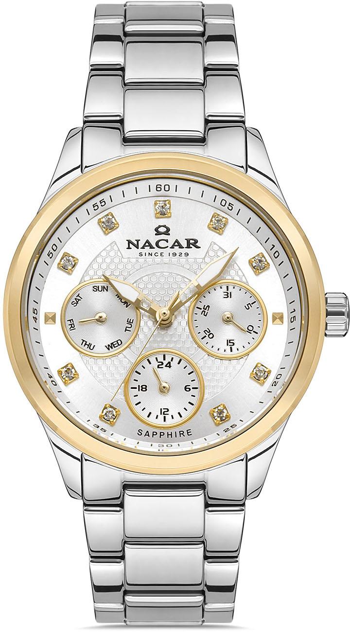 Nacar 38-396205-CWM Takvimli 35 mm Gri-Sarı Metal Kordon Analog Kadın Kol Saati