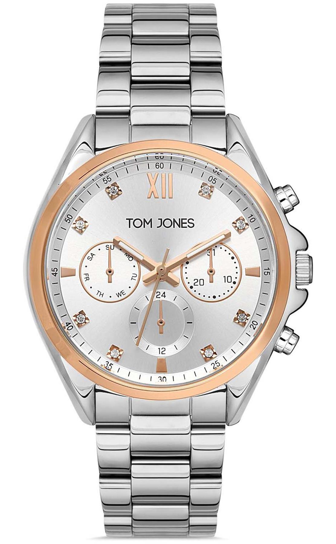 Tom Jones TJ.1.1982.05 Takvimli 34 mm Gri Metal Kordon Analog Kadın Kol Saati