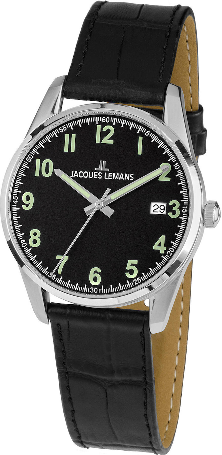 Jacques Lemans 1-2069A Takvimli 28 mm Siyah Deri Kordon Analog Kadın Kol Saati