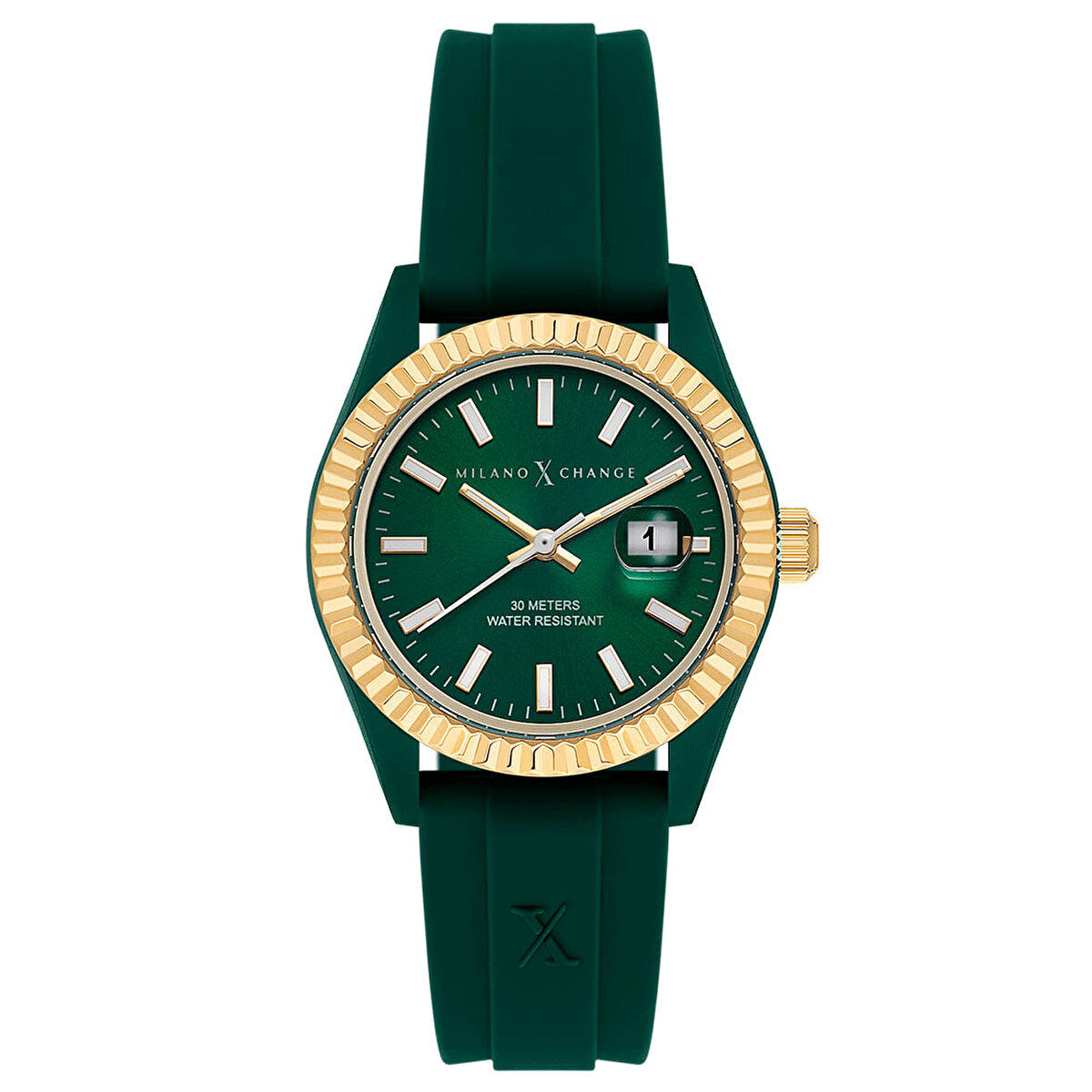 Milano X Change MXL6111 Takvimli 31 mm Yeşil Silikon Kordon Analog Kadın Kol Saati