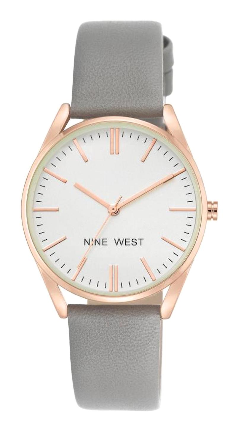 Nine West NW-1994RGGY 36 mm Gri Deri Kordon Analog Kadın Kol Saati
