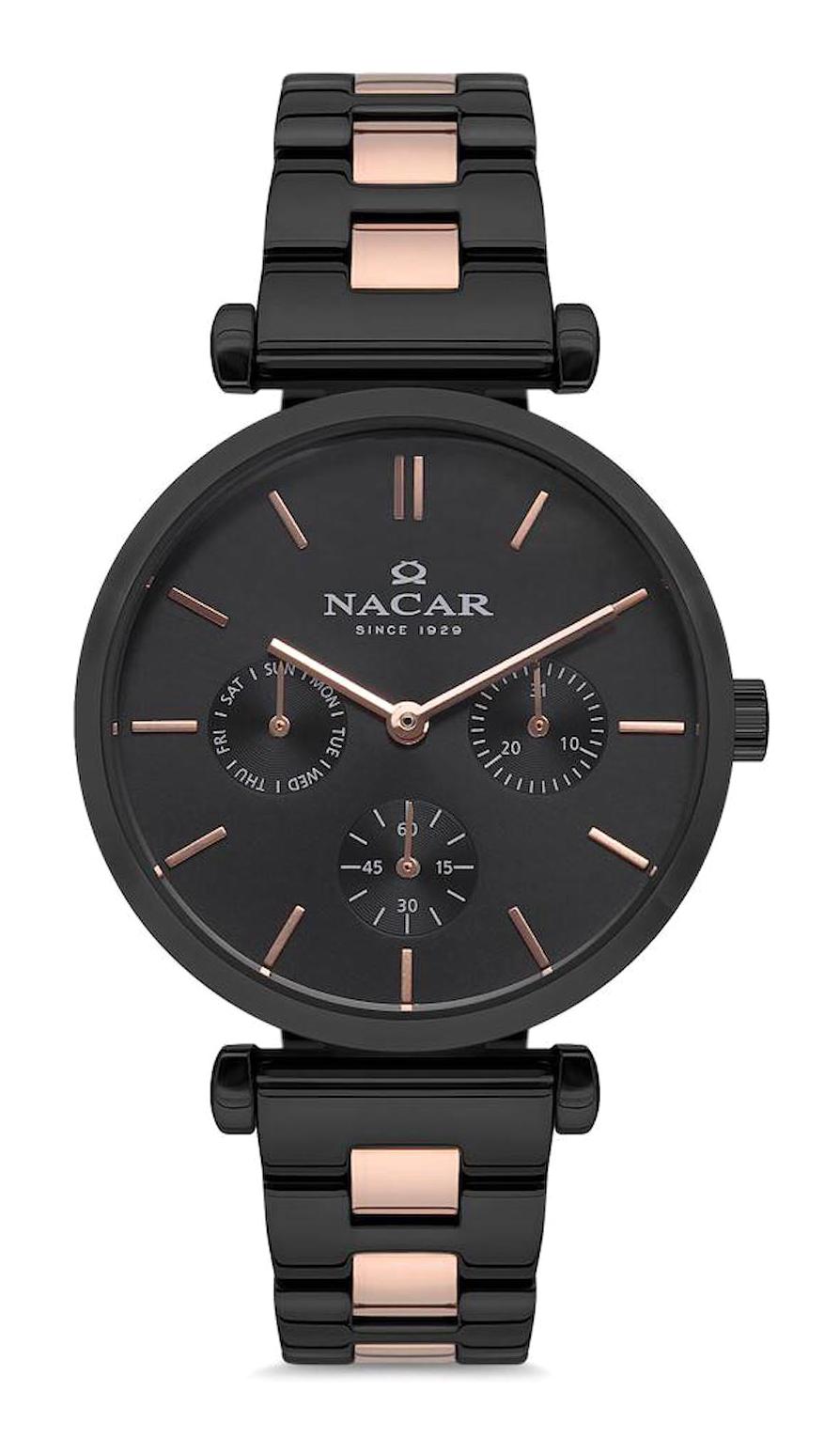Nacar 90112BRM Takvimli 36 mm Rose Gold - Siyah Metal Kordon Analog Kadın Kol Saati