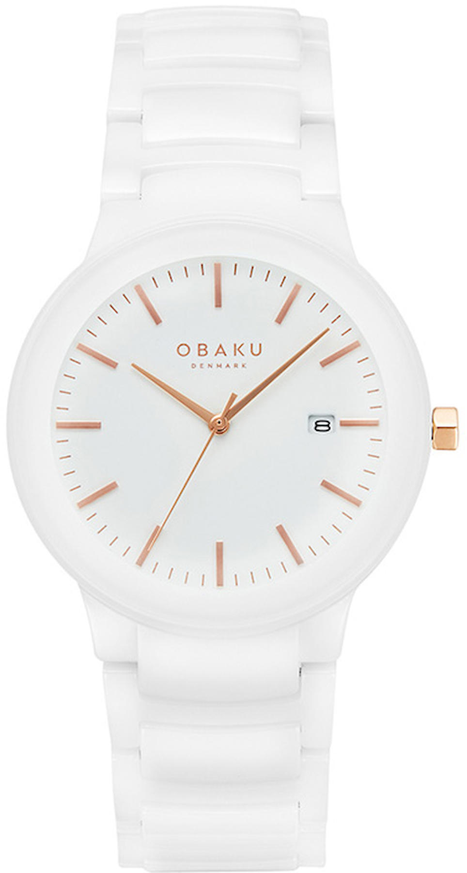 Obaku Denmark V280LDWWCW Takvimli 38 mm Beyaz Seramik Kordon Analog Kadın Kol Saati