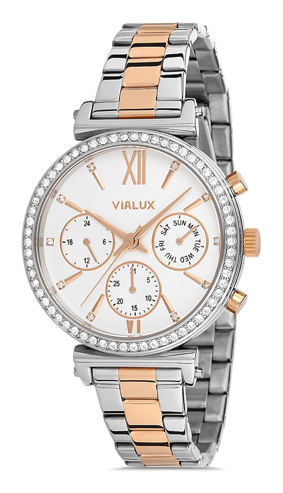 Vialux LY532T-02SR 34 mm Altın-Gri Plastik Kordon Analog Kadın Kol Saati