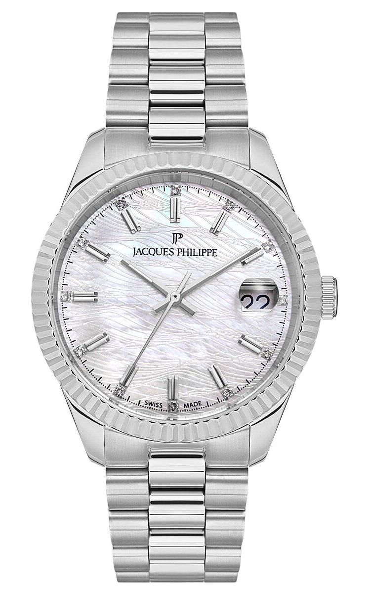 Jacques Philippe JPQLS241386 Takvimli 36 mm Gri Çelik Kordon Analog Kadın Kol Saati
