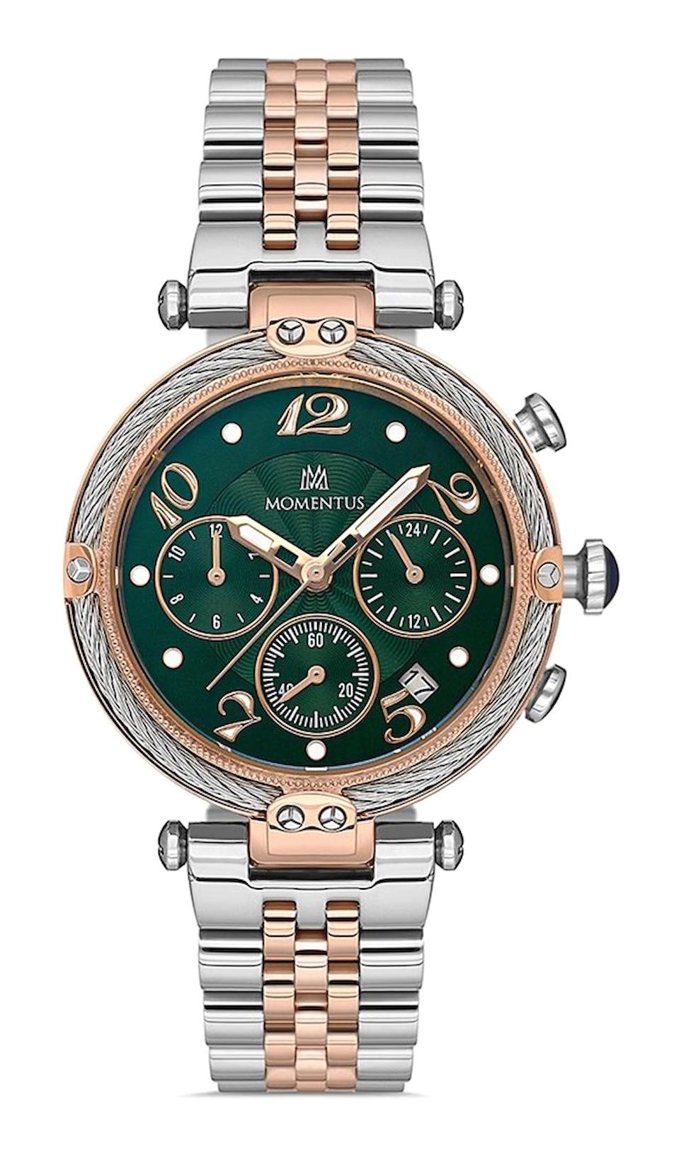 Momentus CS387T-15SR Takvimli 38 mm Gri-Rose Gold Çelik Kordon Analog Kadın Kol Saati