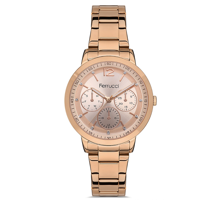 Ferrucci FC.13070M.01 Takvimli 35 mm Rose Gold Çelik Kordon Analog Kadın Kol Saati