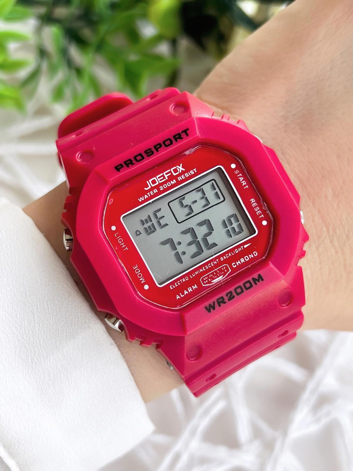 Joefox BJ-GS28 Takvimli 48 mm Kırmızı Plastik-Silikon Kordon Dijital Kadın Kol Saati