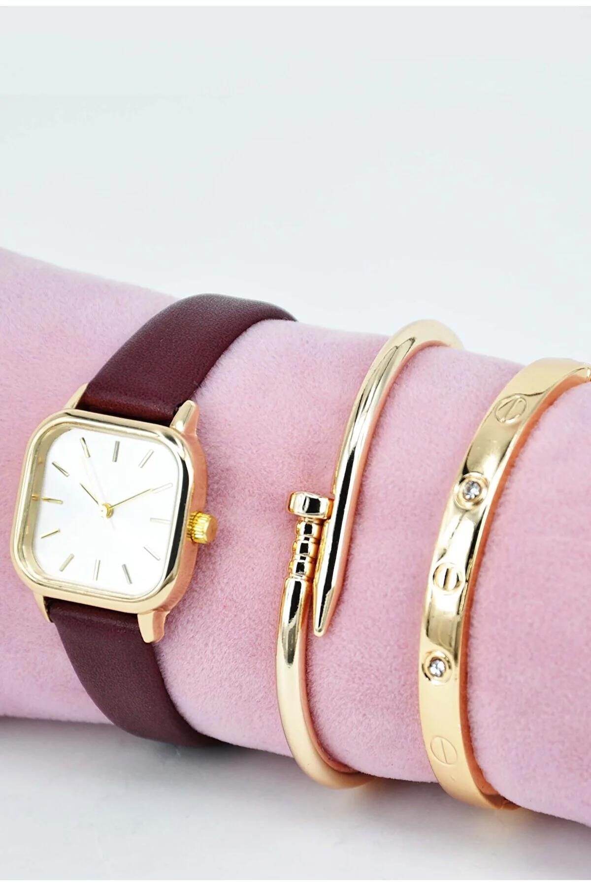 Sonsuzsaat SU-915 25 mm Bordo Deri Kordon Analog Kadın Kol Saati