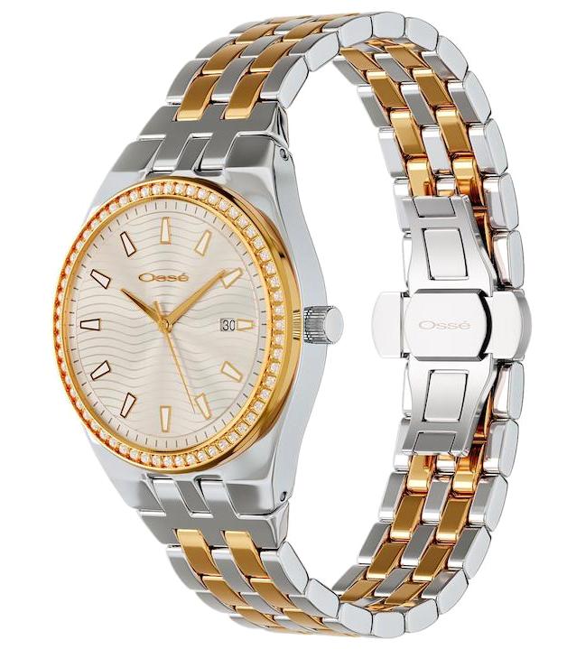 Osse 10106LB Takvimli 37 mm Altın-Gri Metal Kordon Analog Kadın Kol Saati
