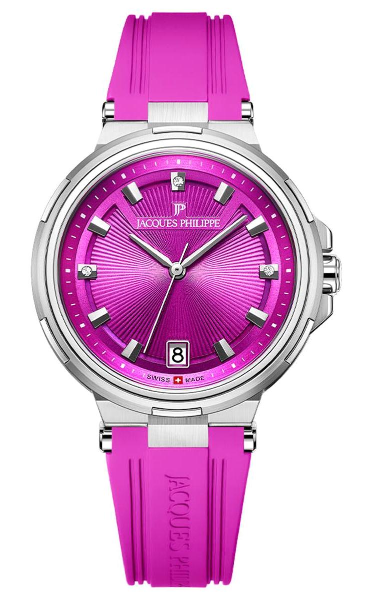 Jacques Philippe JPQLS4514XXPL Takvimli 36 mm Mor Silikon Kordon Analog Kadın Kol Saati