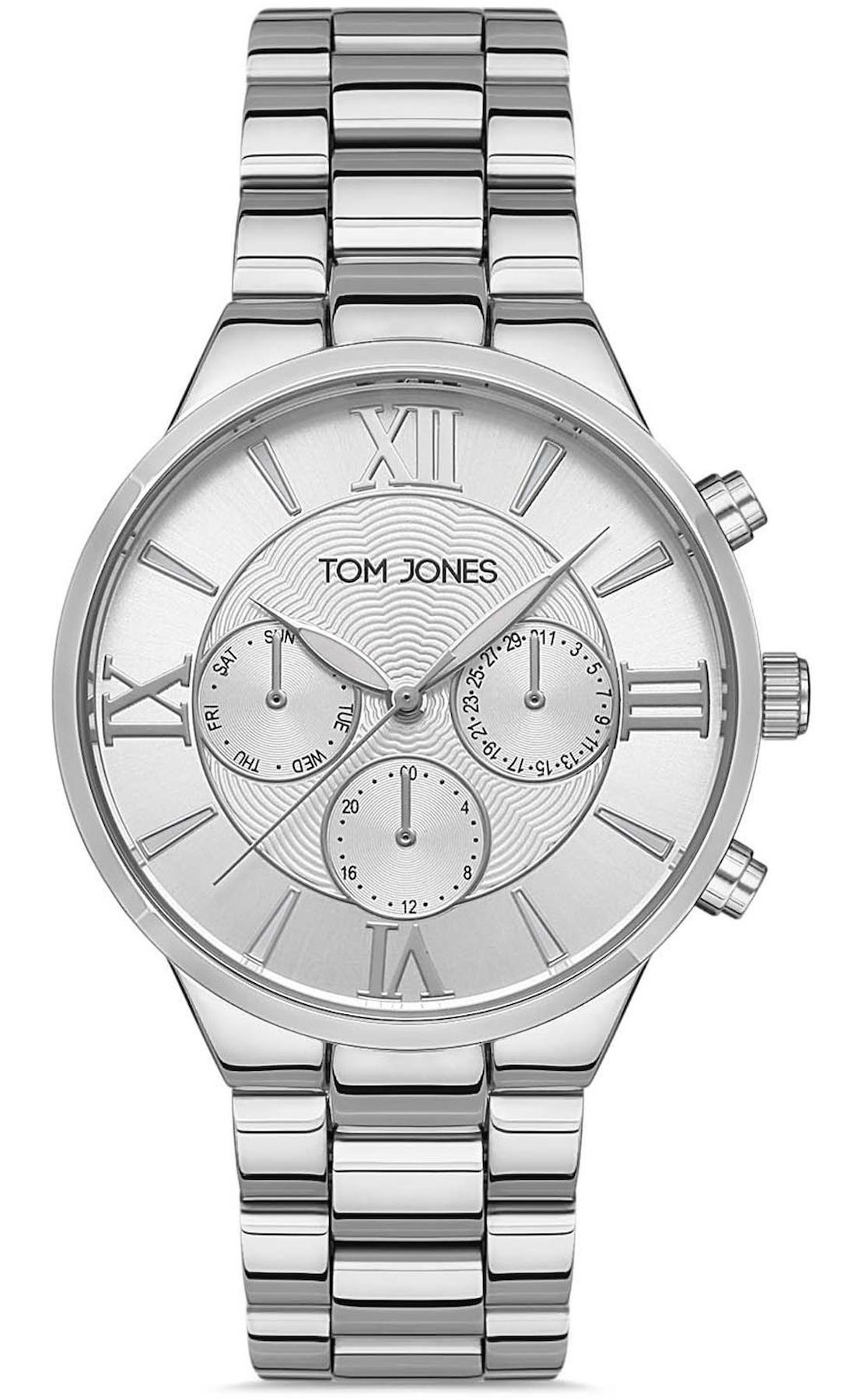 Tom Jones TJ.1.1122.01 Takvimli 34 mm Gri Metal Kordon Analog Kadın Kol Saati