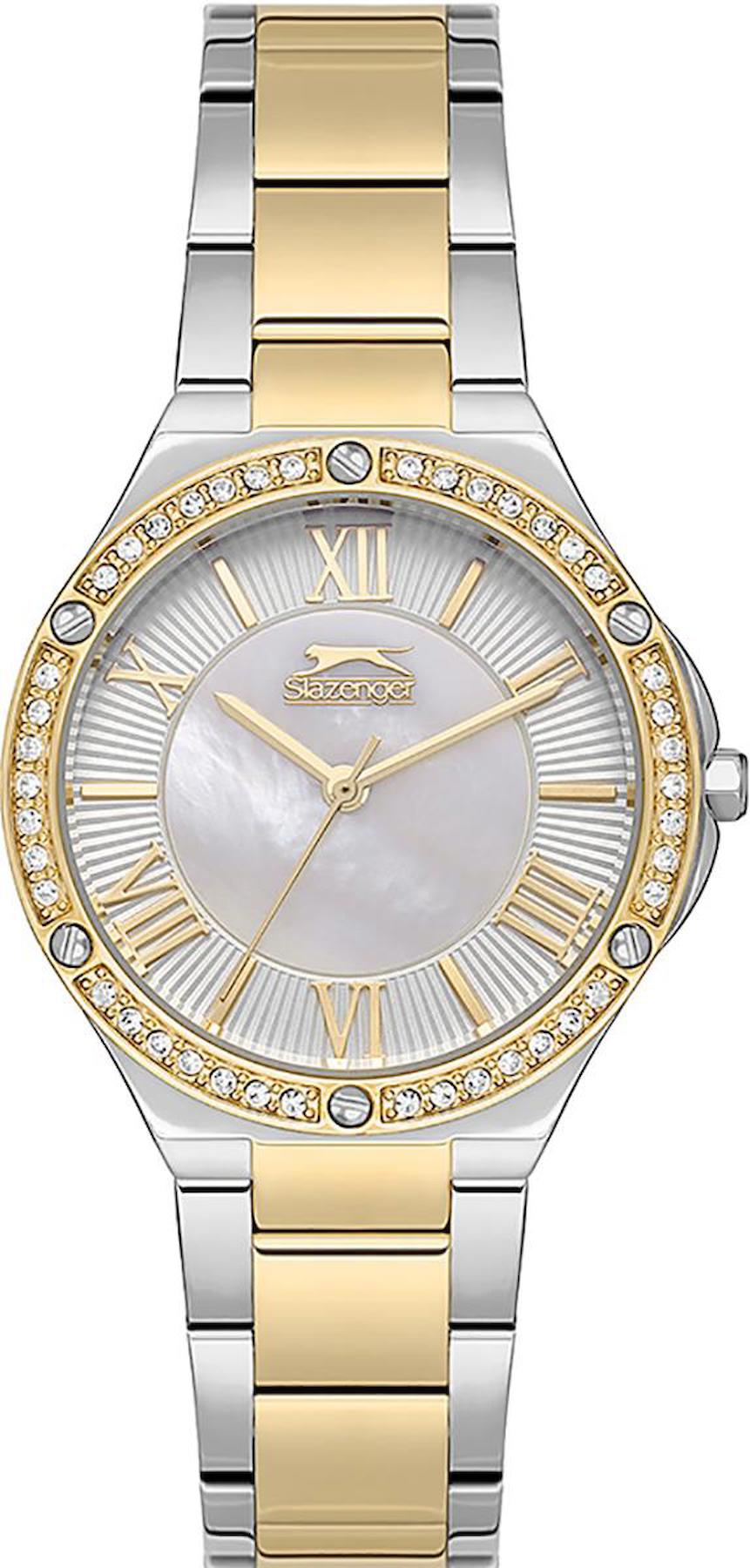 Slazenger SL.09.2225.3.03 35 mm Altın-Gri Metal Kordon Analog Kadın Kol Saati