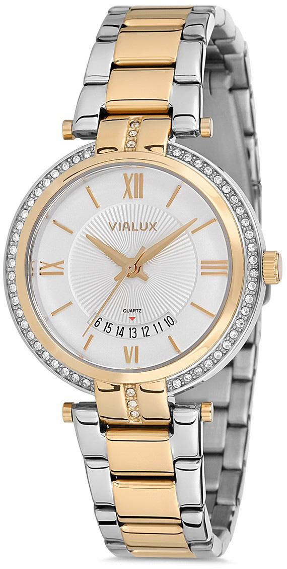 Vialux LJ466T-02SG Takvimli 34 mm Altın-Gri Çelik Kordon Analog Kadın Kol Saati