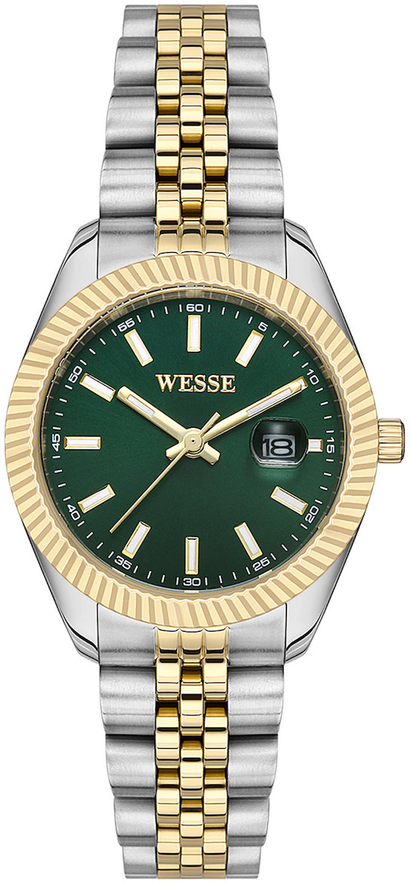 Wesse WWL111501 Takvimli 34 mm Altın-Gri Çelik Kordon Analog Kadın Kol Saati