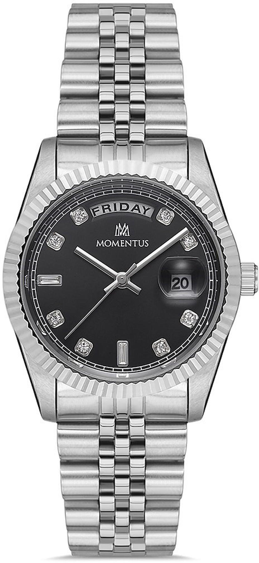 Momentus SW137S-04SS Takvimli 34 mm Gri Çelik Kordon Analog Kadın Kol Saati